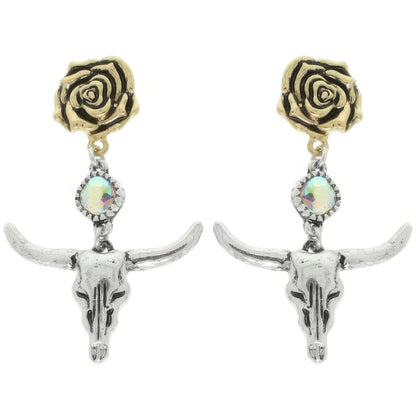 Western Floral Steer Skull Earrings - Tigbul's Variety Fashion Shop