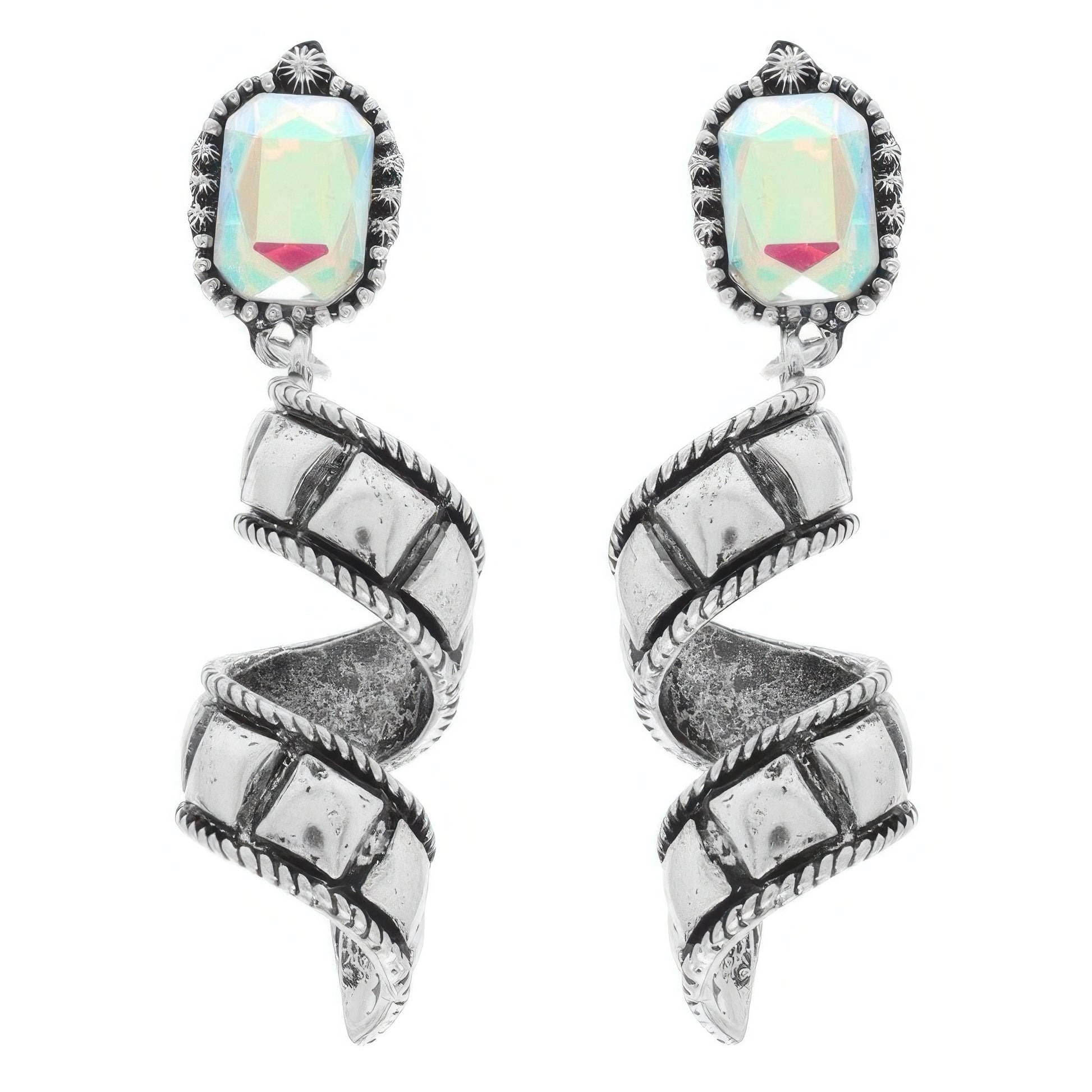 Western Jeweled Spiral Post Earrings - Tigbul's Variety Fashion Shop
