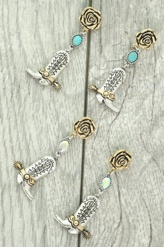Western Floral Cowboy Boot Earrings - Tigbul's Variety Fashion Shop