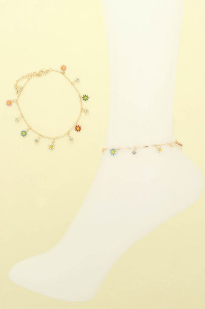 Daisy Theme Chain Charm Anklet - Tigbul's Variety Fashion Shop