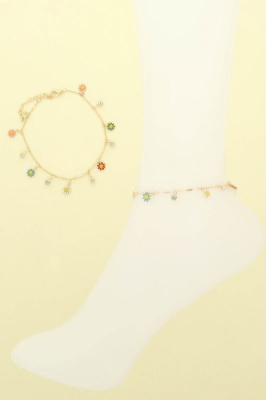 Daisy Theme Chain Charm Anklet - Tigbul's Variety Fashion Shop