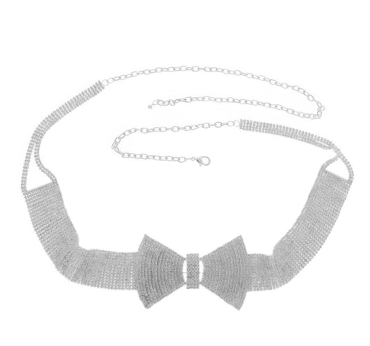 Rhinestone Pave Bowtie Motif Buckle Belt - Tigbul's Variety Fashion Shop