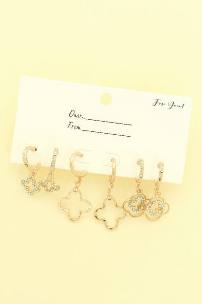 3 Pair Quatrefoil Huggie Earring Set - Tigbul's Variety Fashion Shop