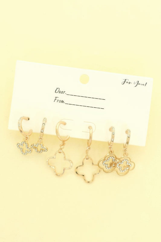 3 Pair Quatrefoil Huggie Earring Set - Tigbul's Variety Fashion Shop