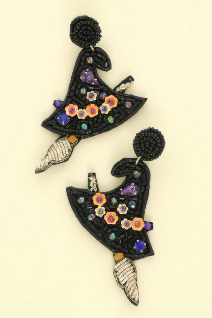 Halloween Witch Hat Seed Beaded Post Earrings - Tigbul's Variety Fashion Shop