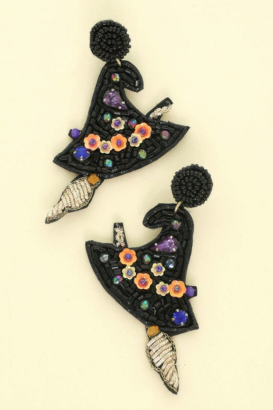 Halloween Witch Hat Seed Beaded Post Earrings - Tigbul's Variety Fashion Shop