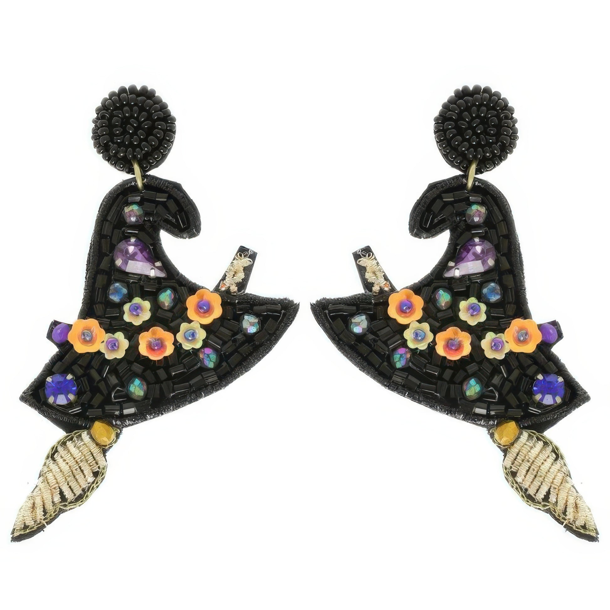 Halloween Witch Hat Seed Beaded Post Earrings - Tigbul's Variety Fashion Shop