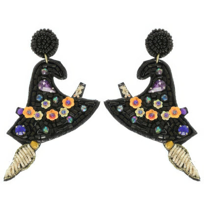 Halloween Witch Hat Seed Beaded Post Earrings - Tigbul's Variety Fashion Shop