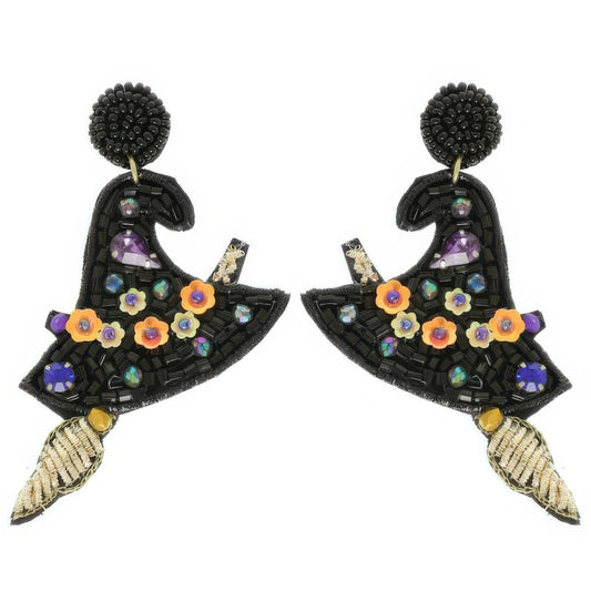 Halloween Witch Hat Seed Beaded Post Earrings - Tigbul's Variety Fashion Shop