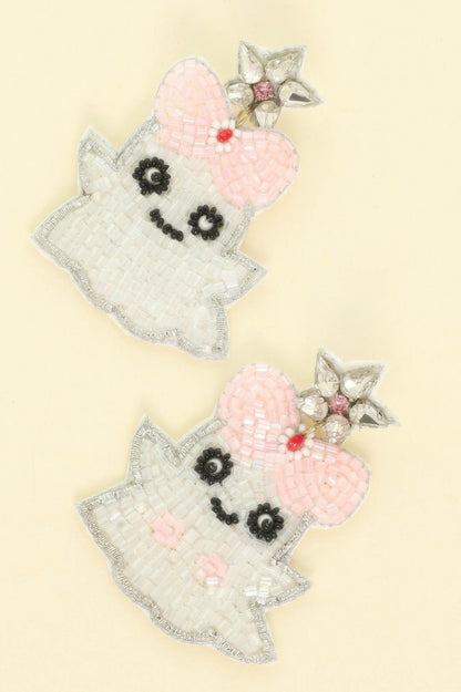Halloween Ghost Seed Beaded Post Earrings - Tigbul's Variety Fashion Shop