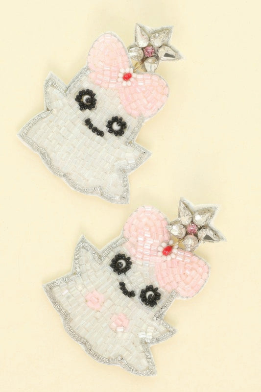 Halloween Ghost Seed Beaded Post Earrings - Tigbul's Variety Fashion Shop