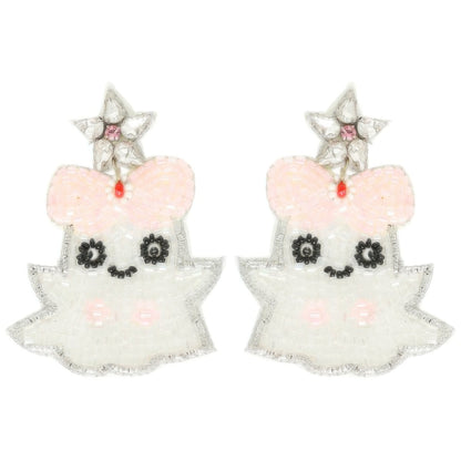 Halloween Ghost Seed Beaded Post Earrings - Tigbul's Variety Fashion Shop