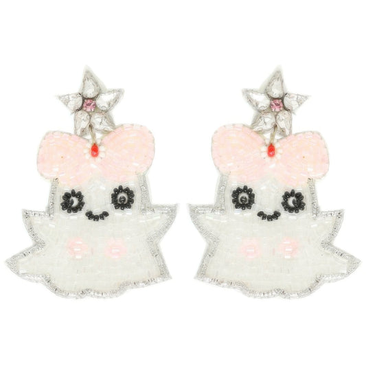 Halloween Ghost Seed Beaded Post Earrings - Tigbul's Variety Fashion Shop