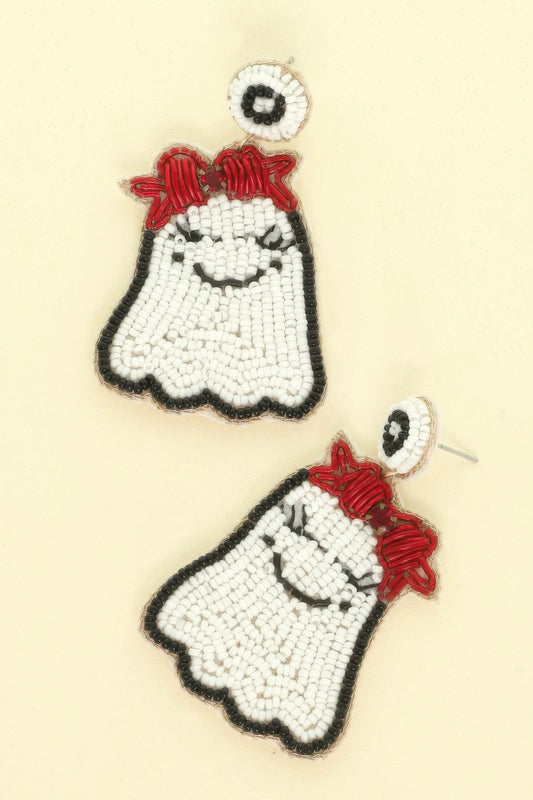 Halloween Ghost Seed Beaded Post Earrings - Tigbul's Variety Fashion Shop