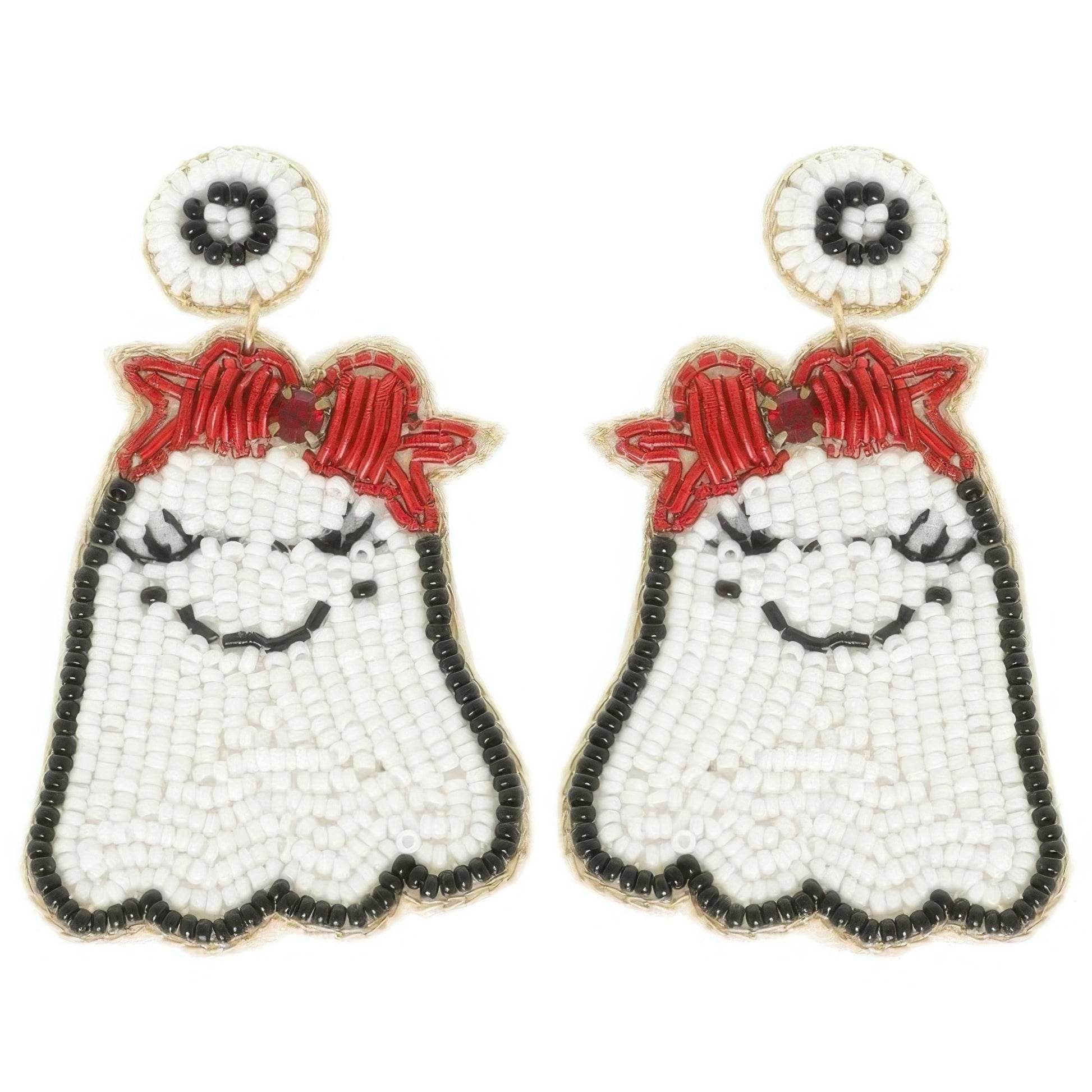 Halloween Ghost Seed Beaded Post Earrings - Tigbul's Variety Fashion Shop