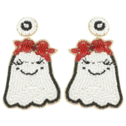 Halloween Ghost Seed Beaded Post Earrings - Tigbul's Variety Fashion Shop