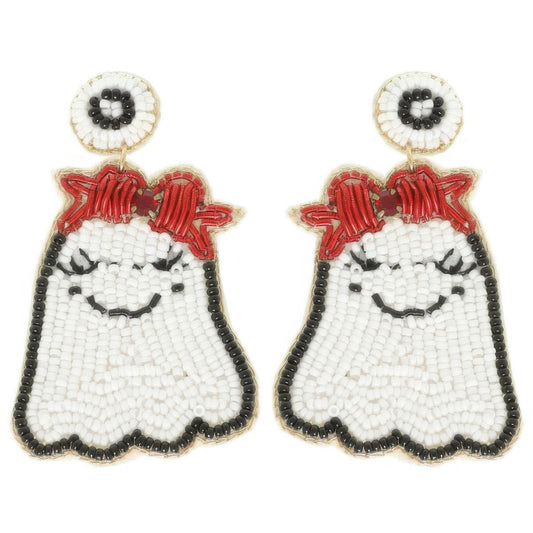 Halloween Ghost Seed Beaded Post Earrings - Tigbul's Variety Fashion Shop