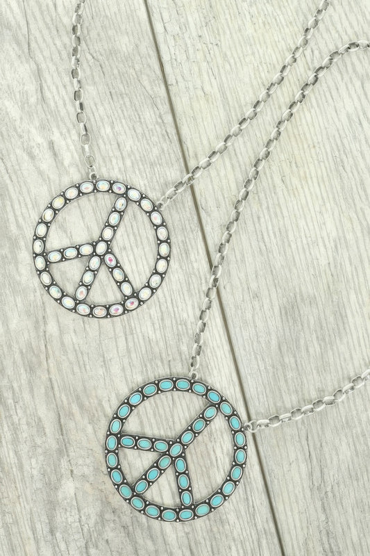 Western Jeweled Peace Sign Pendant Necklace - Tigbul's Variety Fashion Shop