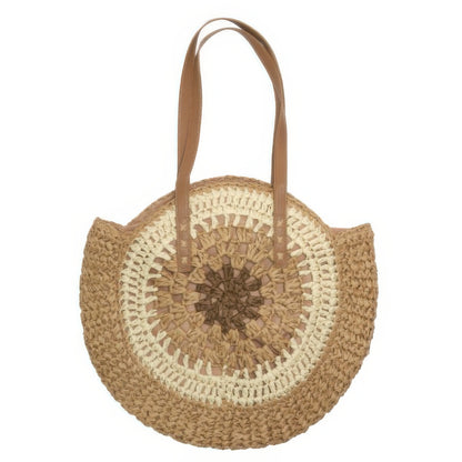 Round Straw Patterned Woven Shoulder Bag 16l - Tigbul's Variety Fashion Shop