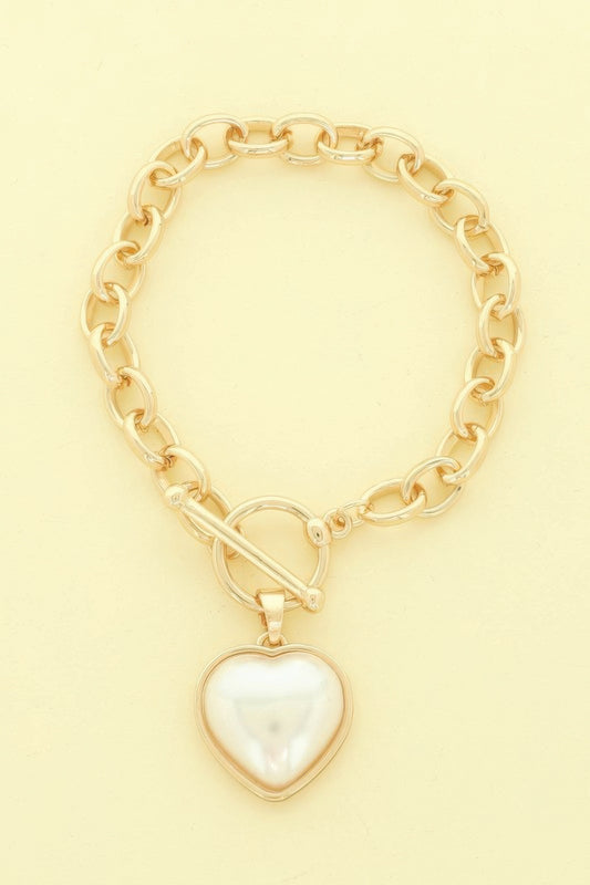 Pearl Heart Charm Toggle Chain Bracelet - Tigbul's Variety Fashion Shop