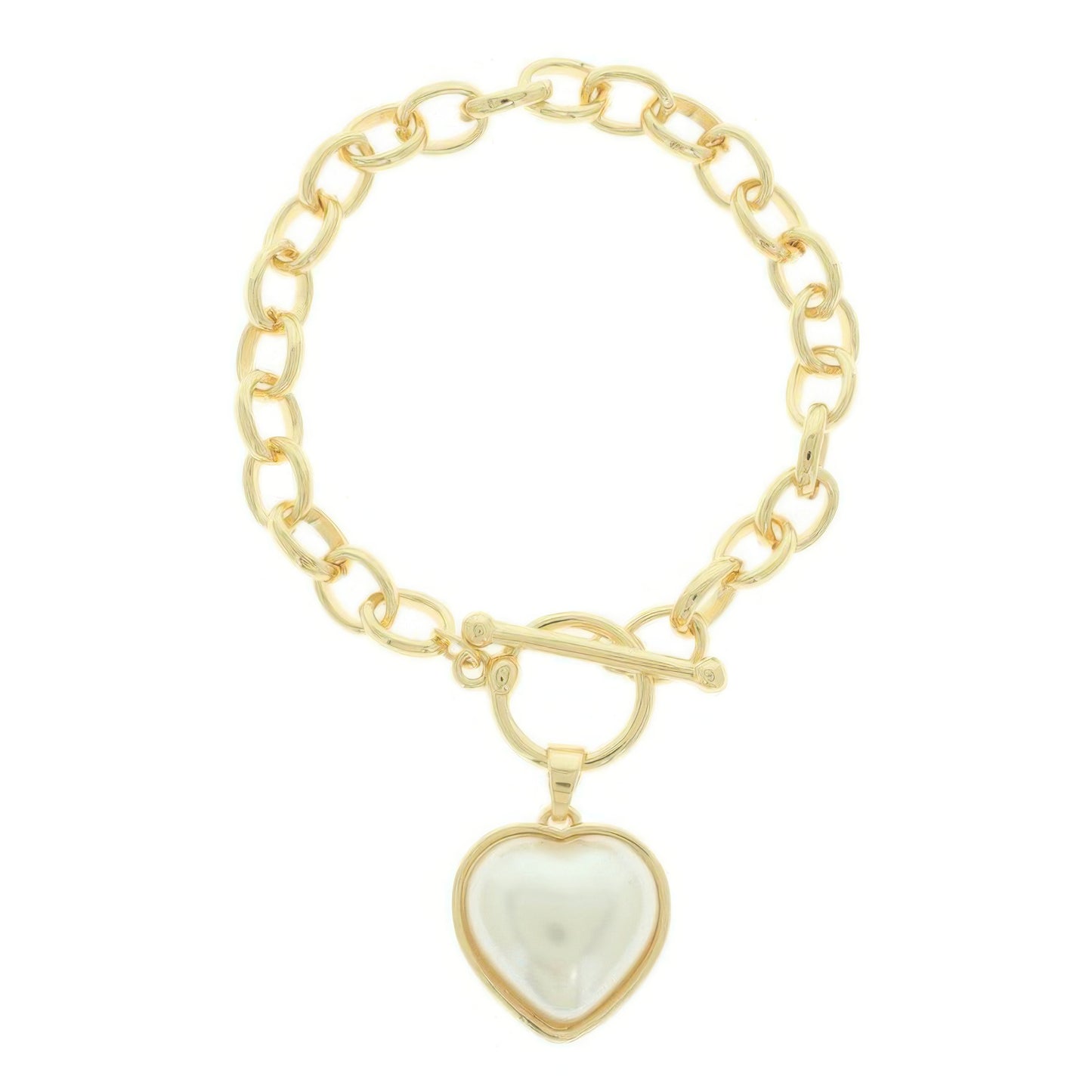 Pearl Heart Charm Toggle Chain Bracelet - Tigbul's Variety Fashion Shop