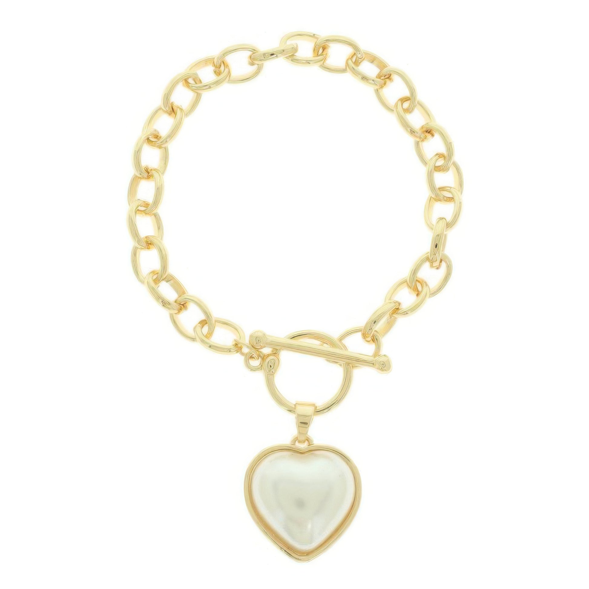 Pearl Heart Charm Toggle Chain Bracelet - Tigbul's Variety Fashion Shop