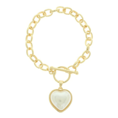 Pearl Heart Charm Toggle Chain Bracelet - Tigbul's Variety Fashion Shop