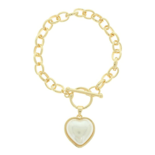 Pearl Heart Charm Toggle Chain Bracelet - Tigbul's Variety Fashion Shop