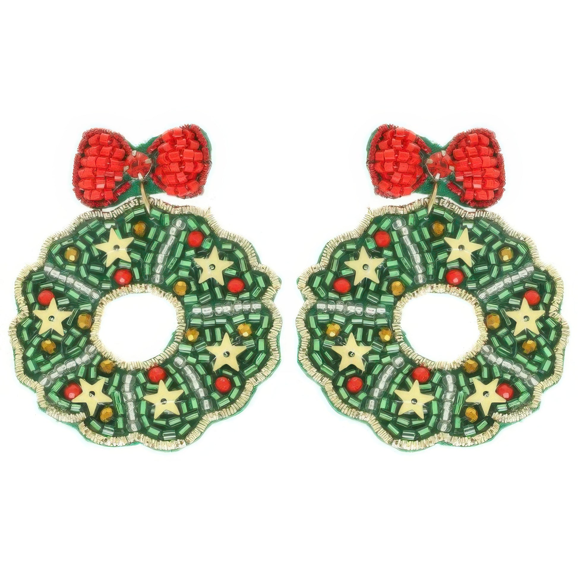 Christmas Wreath Post Dangle Earrings - Tigbul's Variety Fashion Shop
