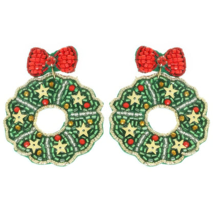 Christmas Wreath Post Dangle Earrings - Tigbul's Variety Fashion Shop