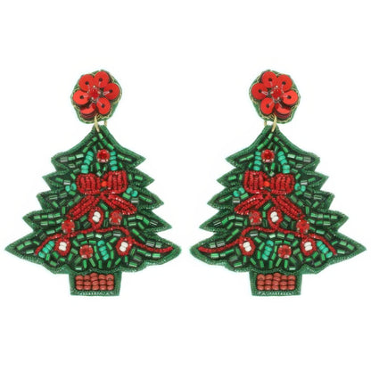 Christmas Tree Seed Beaded Post Earrings - Tigbul's Variety Fashion Shop