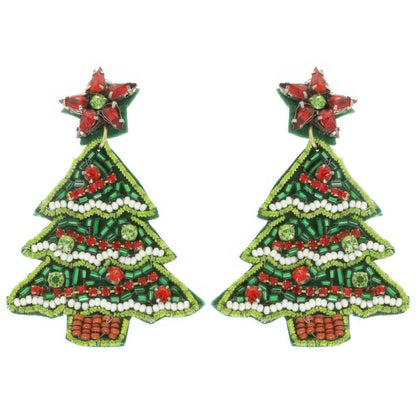 Christmas Tree Seed Beaded Post Earrings - Tigbul's Variety Fashion Shop