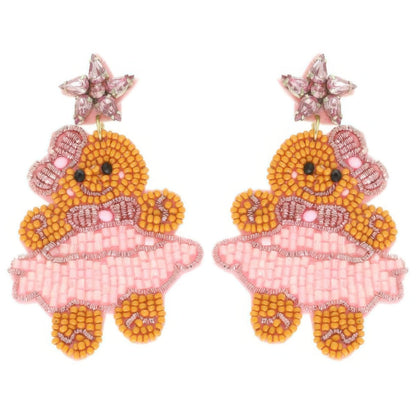 Christmas Gingerbread Ballerina Beaded Earrings - Tigbul's Variety Fashion Shop