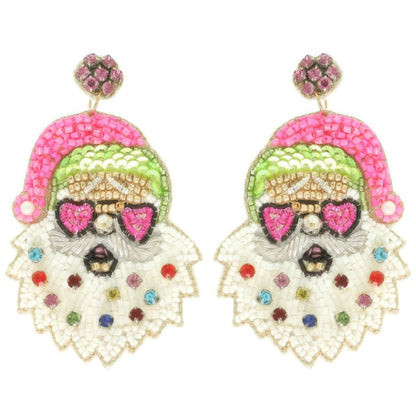 Christmas Santa With Heart Glasses Earrings - Tigbul's Variety Fashion Shop