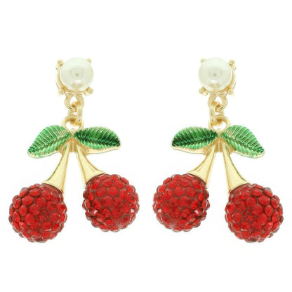 Jeweled Red Cherry Charm Earrings - Tigbul's Variety Fashion Shop
