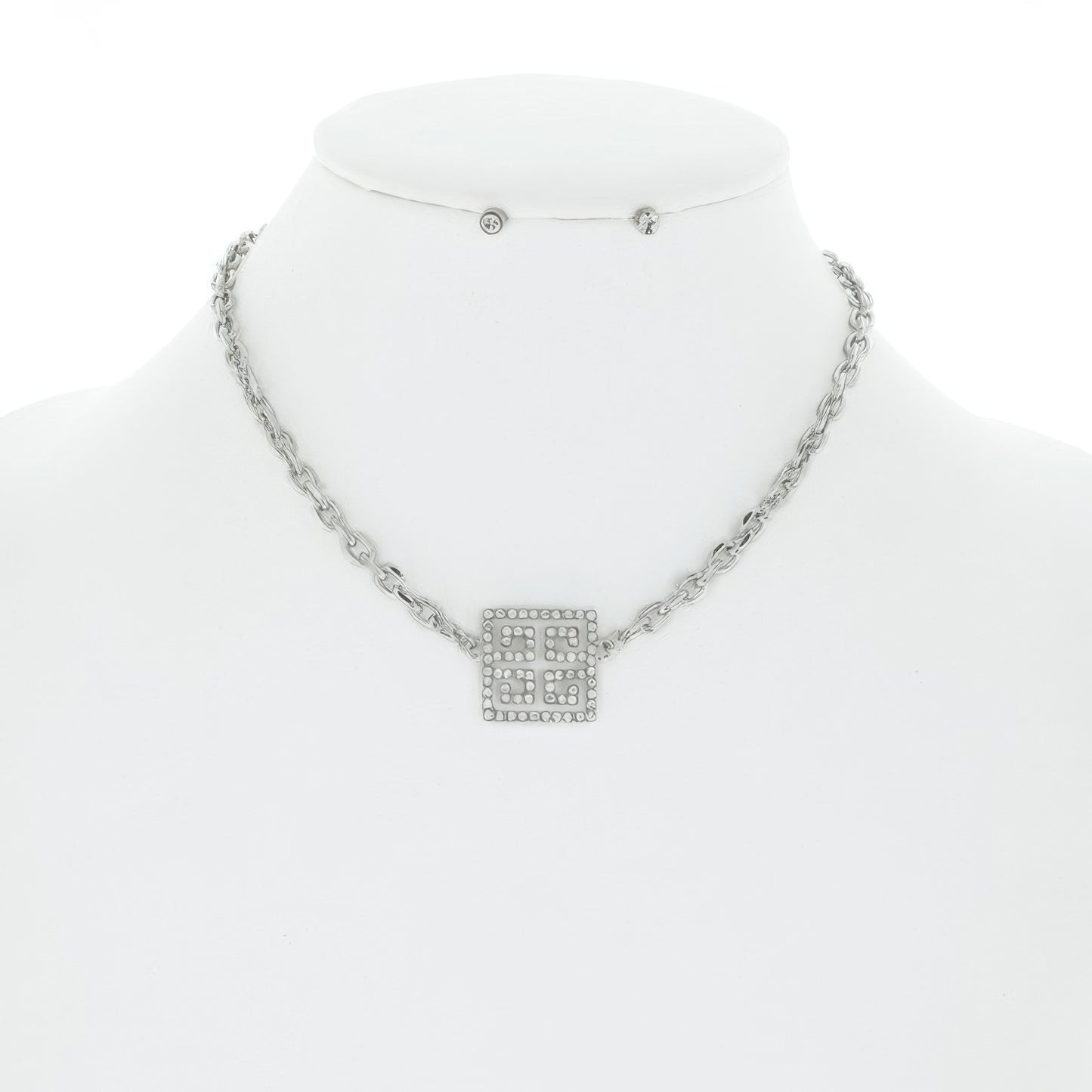 Greek Key Square Crystal Pave Necklace Set - Tigbul's Variety Fashion Shop