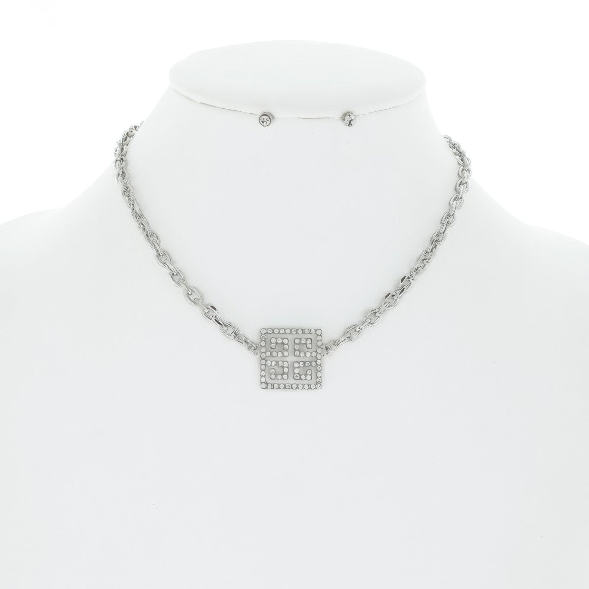 Greek Key Square Crystal Pave Necklace Set - Tigbul's Variety Fashion Shop