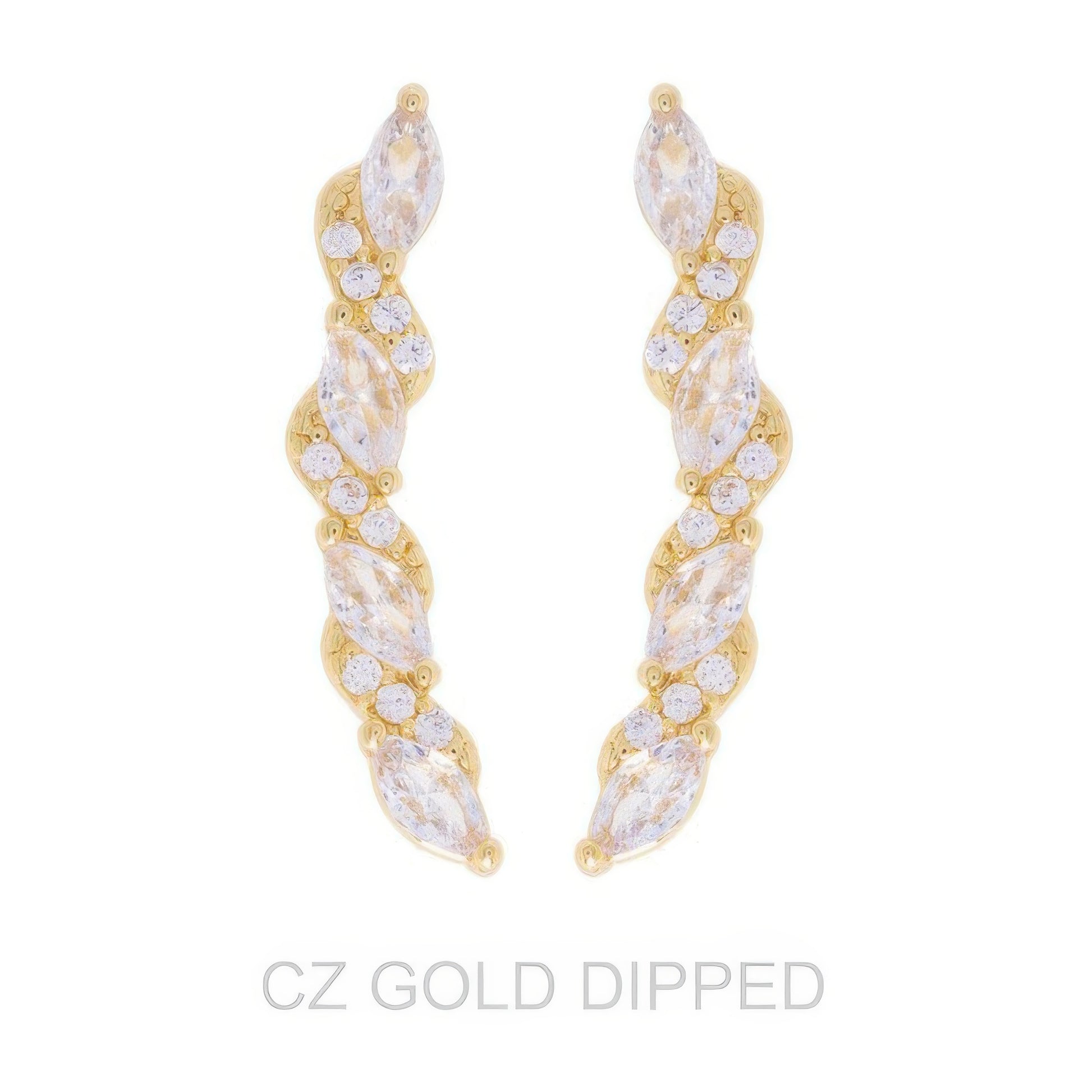 Gold Dipped Cz Petal Cut Vine Crawler Earrings - Tigbul's Variety Fashion Shop