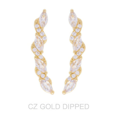 Gold Dipped Cz Petal Cut Vine Crawler Earrings - Tigbul's Variety Fashion Shop
