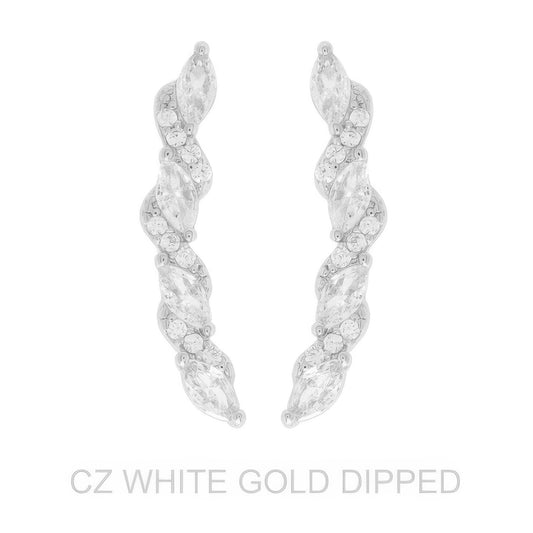 Gold Dipped Cz Petal Cut Vine Crawler Earrings - Tigbul's Variety Fashion Shop