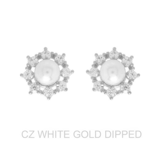 Gold Dipped Cz Pearl Halo Drop Earrings - Tigbul's Variety Fashion Shop