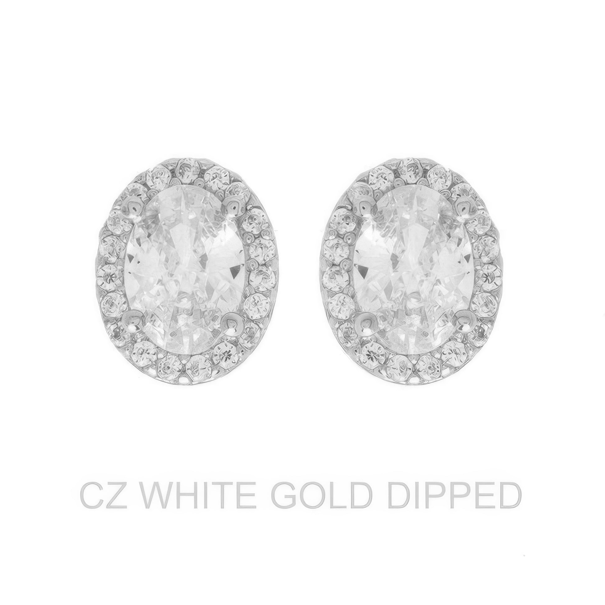 Gold Dipped Cz Oval Halo Stud Earrings - Tigbul's Variety Fashion Shop