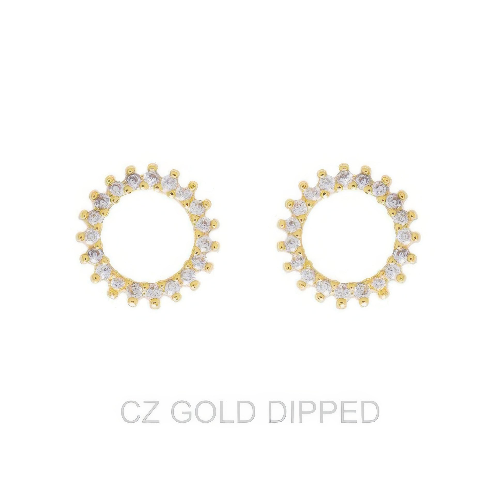 Gold Dipped Cz Sunburst Open Circle Stud Earrings - Tigbul's Variety Fashion Shop