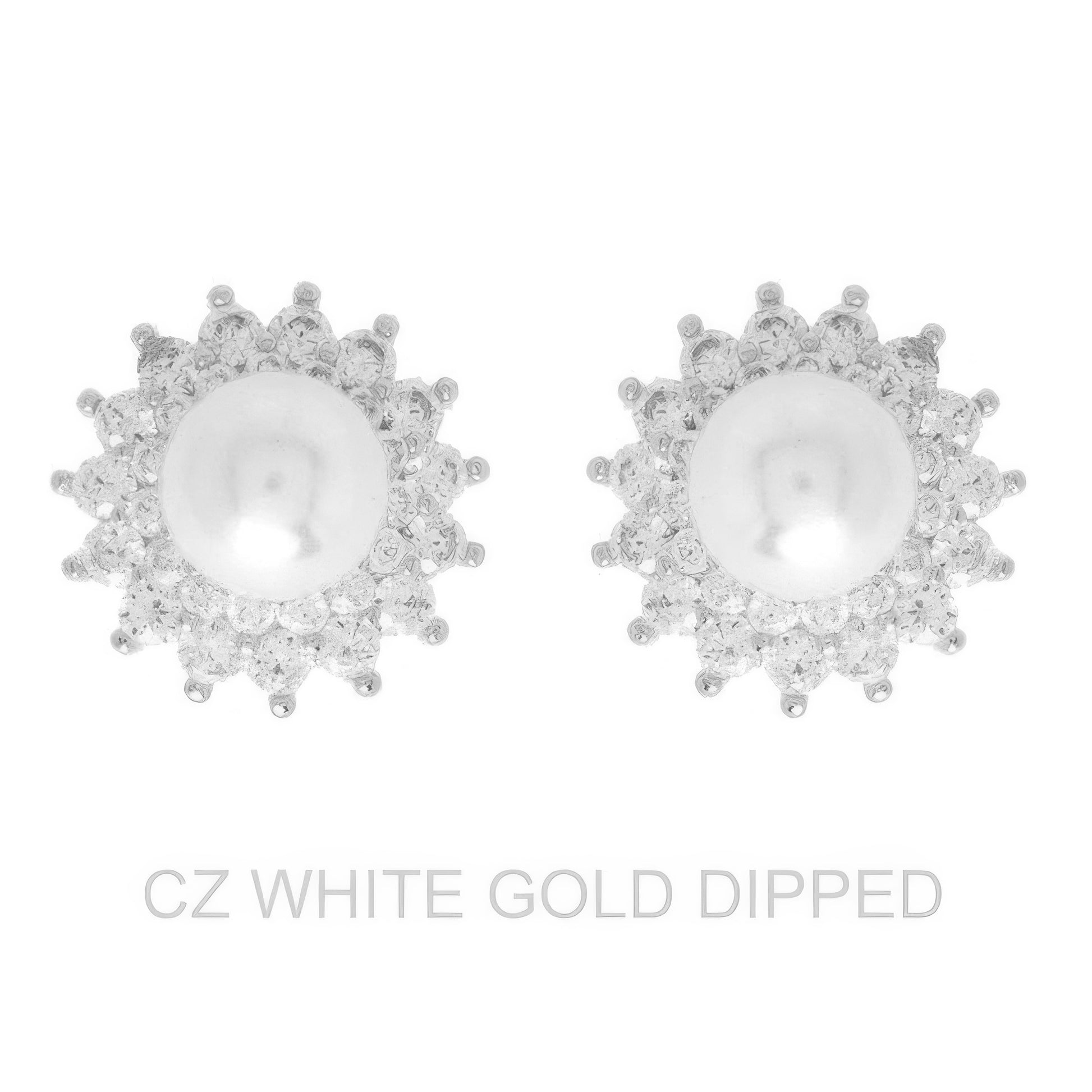 Gold Dipped Cz Pearl Sunburst Halo Drop Earrings - Tigbul's Variety Fashion Shop