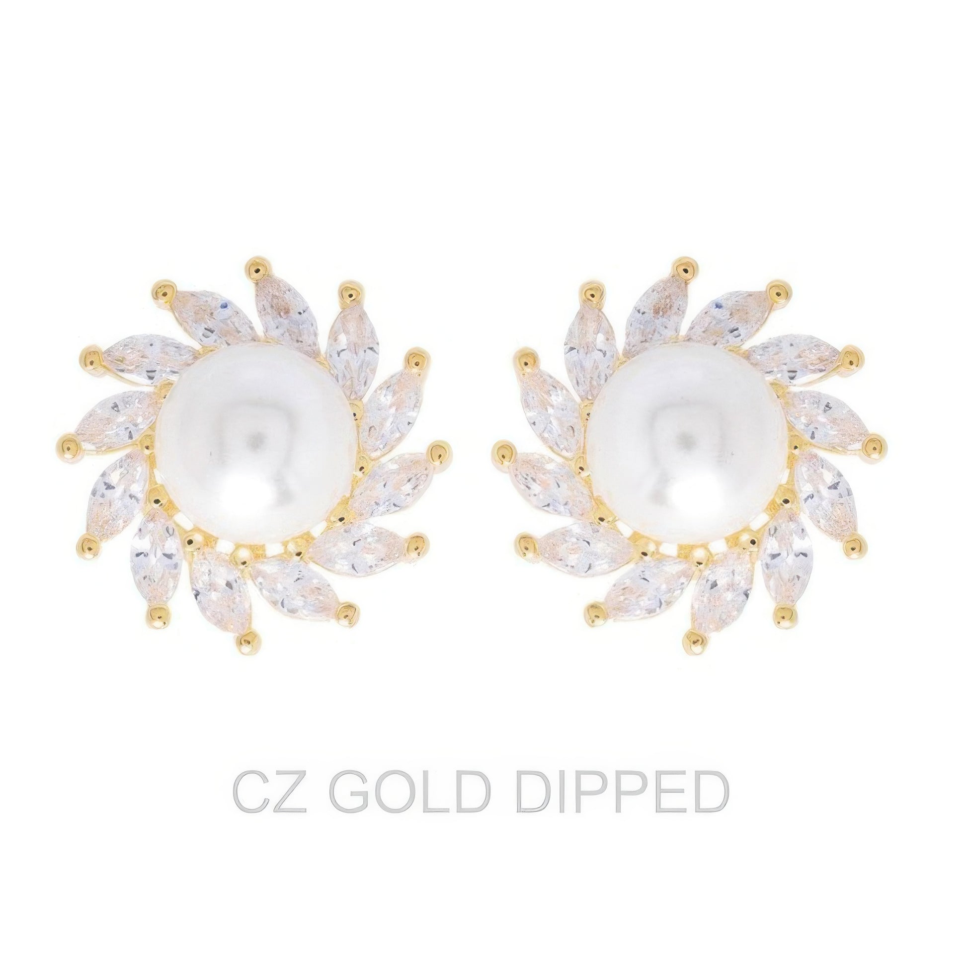 Gold Dipped Cz Pearl Spiral Halo Drop Earrings - Tigbul's Variety Fashion Shop