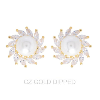Gold Dipped Cz Pearl Spiral Halo Drop Earrings - Tigbul's Variety Fashion Shop
