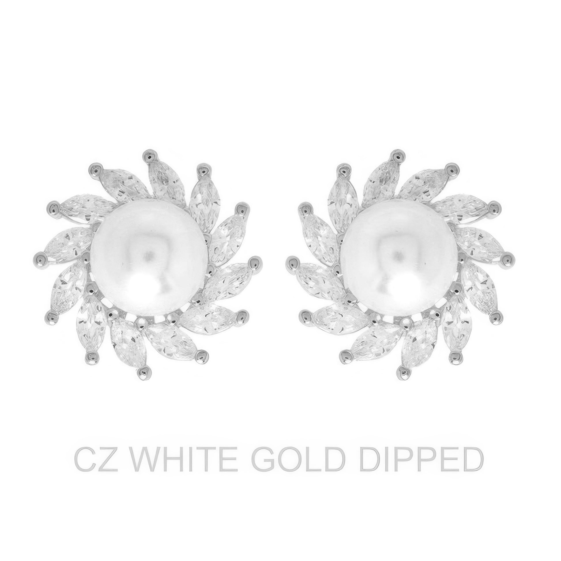 Gold Dipped Cz Pearl Spiral Halo Drop Earrings - Tigbul's Variety Fashion Shop