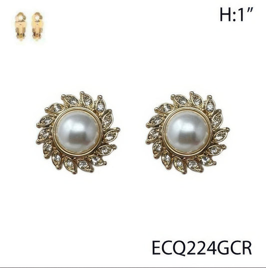 Pearl Rhinestone Flower Clip-on Earrings - Tigbul's Variety Fashion Shop