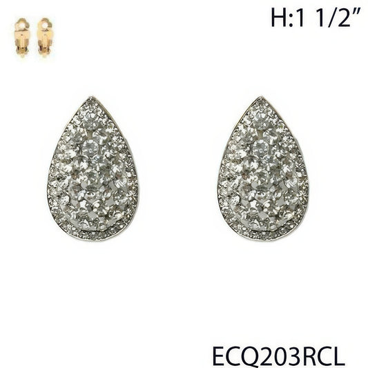 Vintage Styled Rhinestone Teardrop Clip Earrings - Tigbul's Variety Fashion Shop