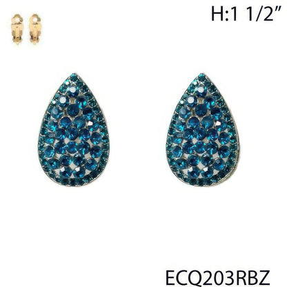 Vintage Styled Rhinestone Teardrop Clip Earrings - Tigbul's Variety Fashion Shop